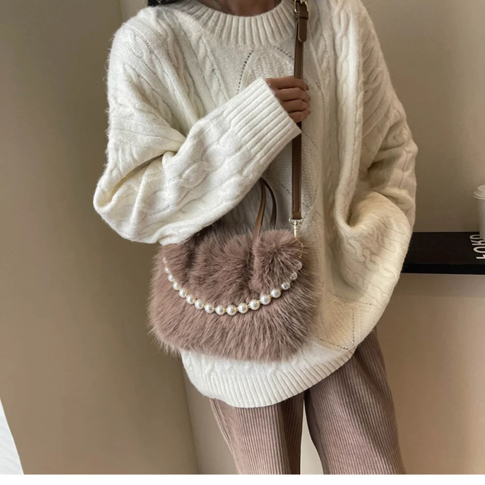 Victoria Pearl Plush Handbag