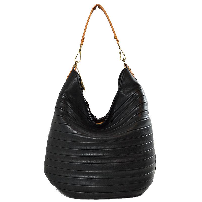 Emily Vegan Long-lasting Striped Patch Faux Leather Shoulder Bag Hobo Tote